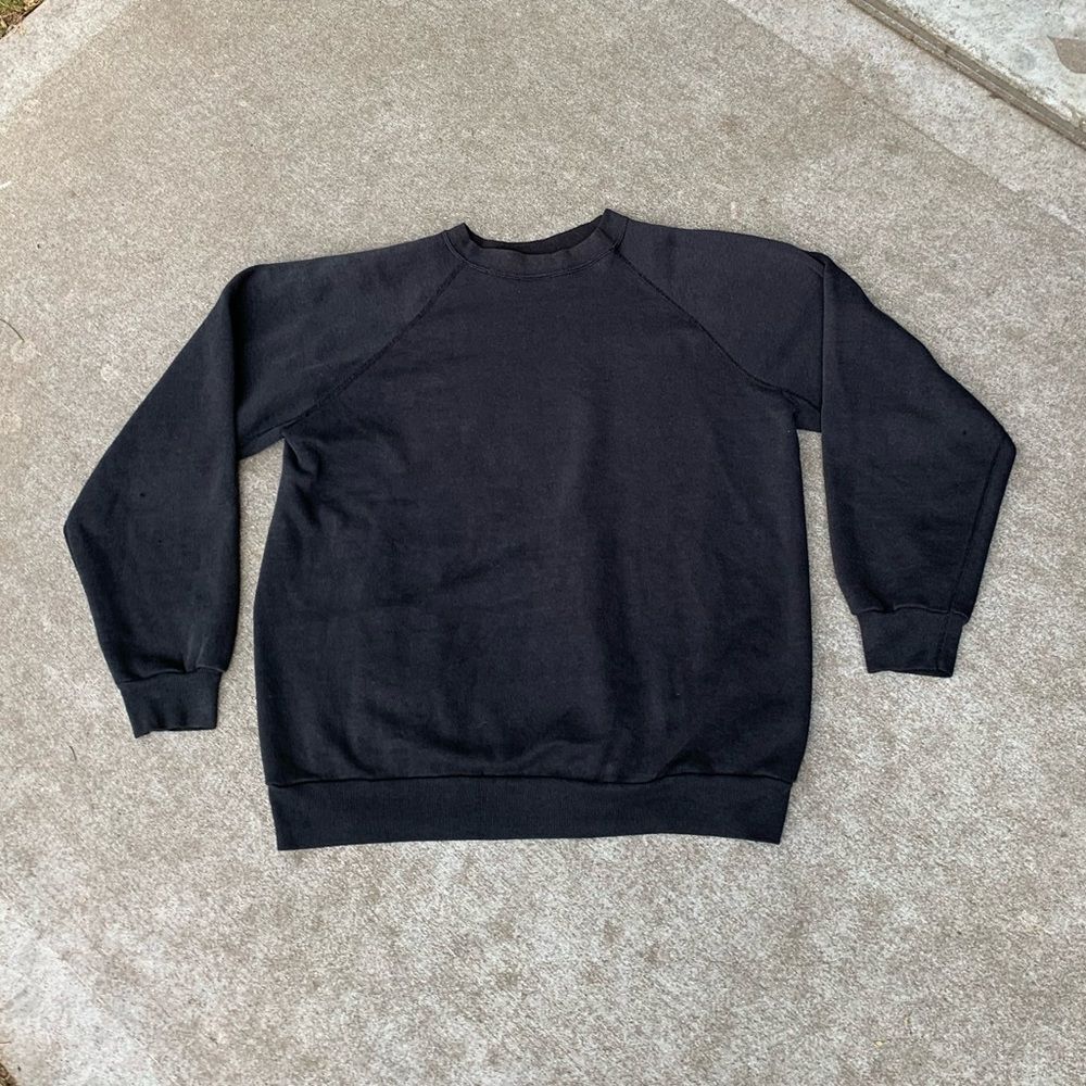Perfectly Faded 90s Vtg Black Crewneck Sweatshirt Large Mens Minimal Basic Blank